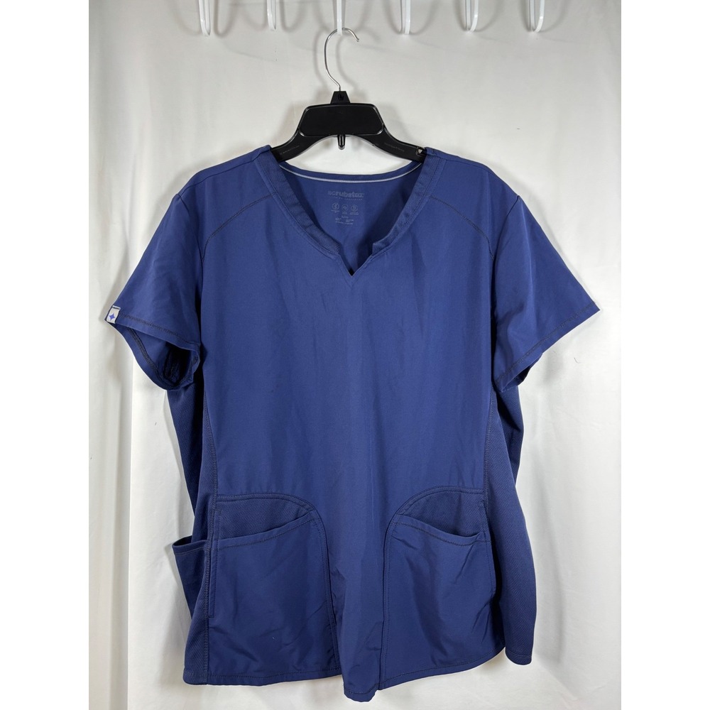 Scrubstar Premium Indigo V-Neck Scrub Top Petite Large WM04B121AP Blue Mesh Side